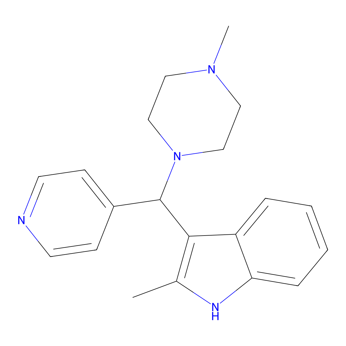 2-methyl-3-((4-methylpiperazin-1-yl)(pyridin-4-yl)methyl)-1H-indole molecular structure, CAS 622796-11-6