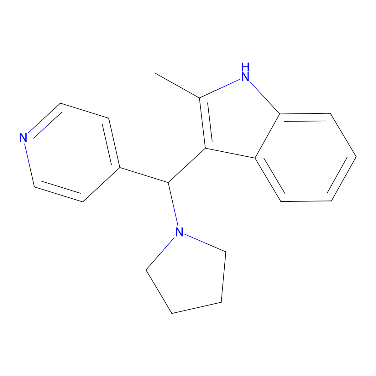 2-methyl-3-(pyridin-4-yl(pyrrolidin-1-yl)methyl)-1H-indole molecular structure, CAS 622796-16-1