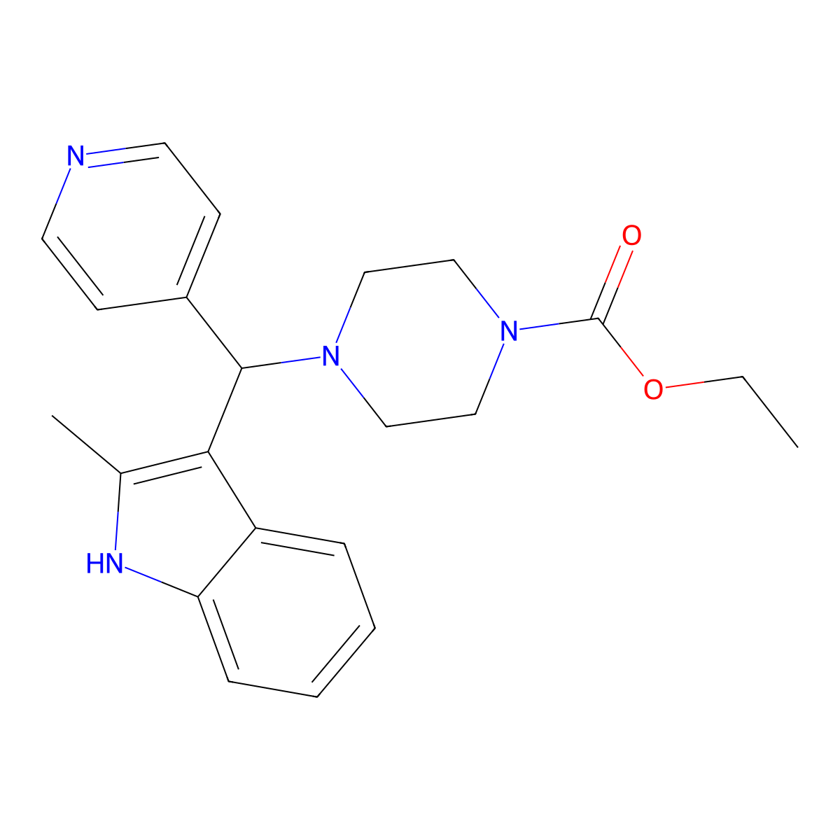 ethyl 4-[(2-methyl-1H-indol-3-yl)-pyridin-4-ylmethyl]piperazine-1-carboxylate molecular structure, CAS 622796-41-2
