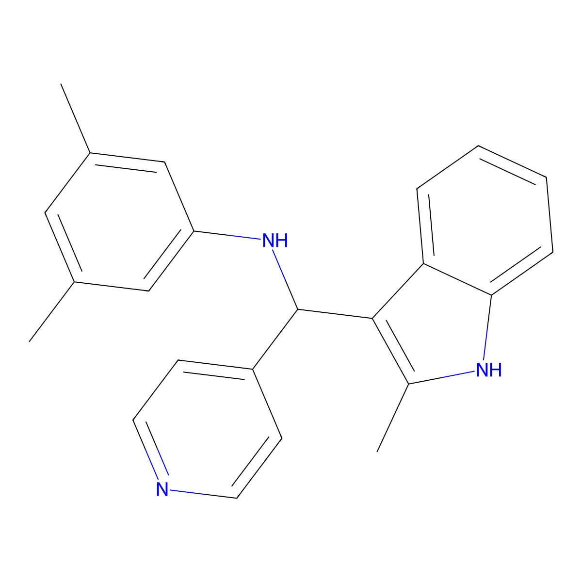3,5-dimethyl-N-[(2-methyl-1H-indol-3-yl)(pyridin-4-yl)methyl]aniline molecular structure, CAS 622797-96-0