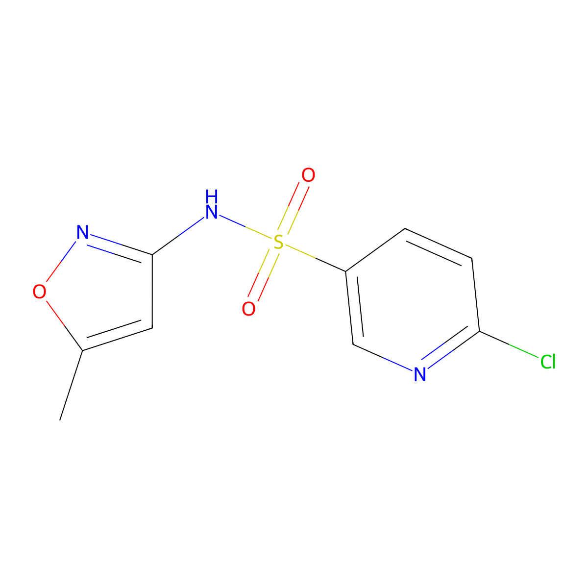 6-chloro-N-(5-methyl-1,2-oxazol-3-yl)pyridine-3-sulfonamide molecular structure, CAS 622798-03-2