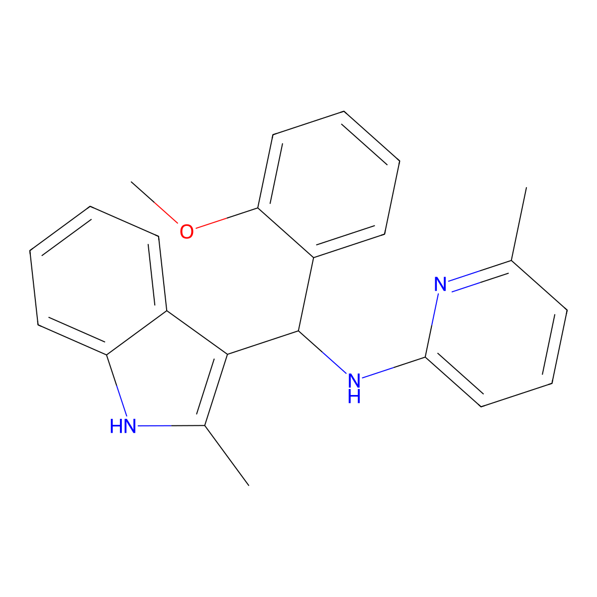 N-[(2-methoxyphenyl)(2-methyl-1H-indol-3-yl)methyl]-6-methylpyridin-2-amine molecular structure, CAS 622798-41-8