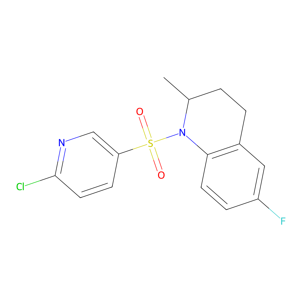 1-(6-chloropyridin-3-yl)sulfonyl-6-fluoro-2-methyl-3,4-dihydro-2H-quinoline molecular structure, CAS 622798-66-7