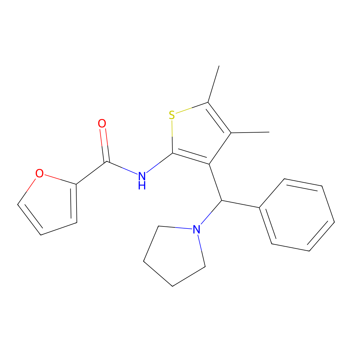 N-(4,5-dimethyl-3-(phenyl(pyrrolidin-1-yl)methyl)thiophen-2-yl)furan-2-carboxamide molecular structure, CAS 622799-99-9