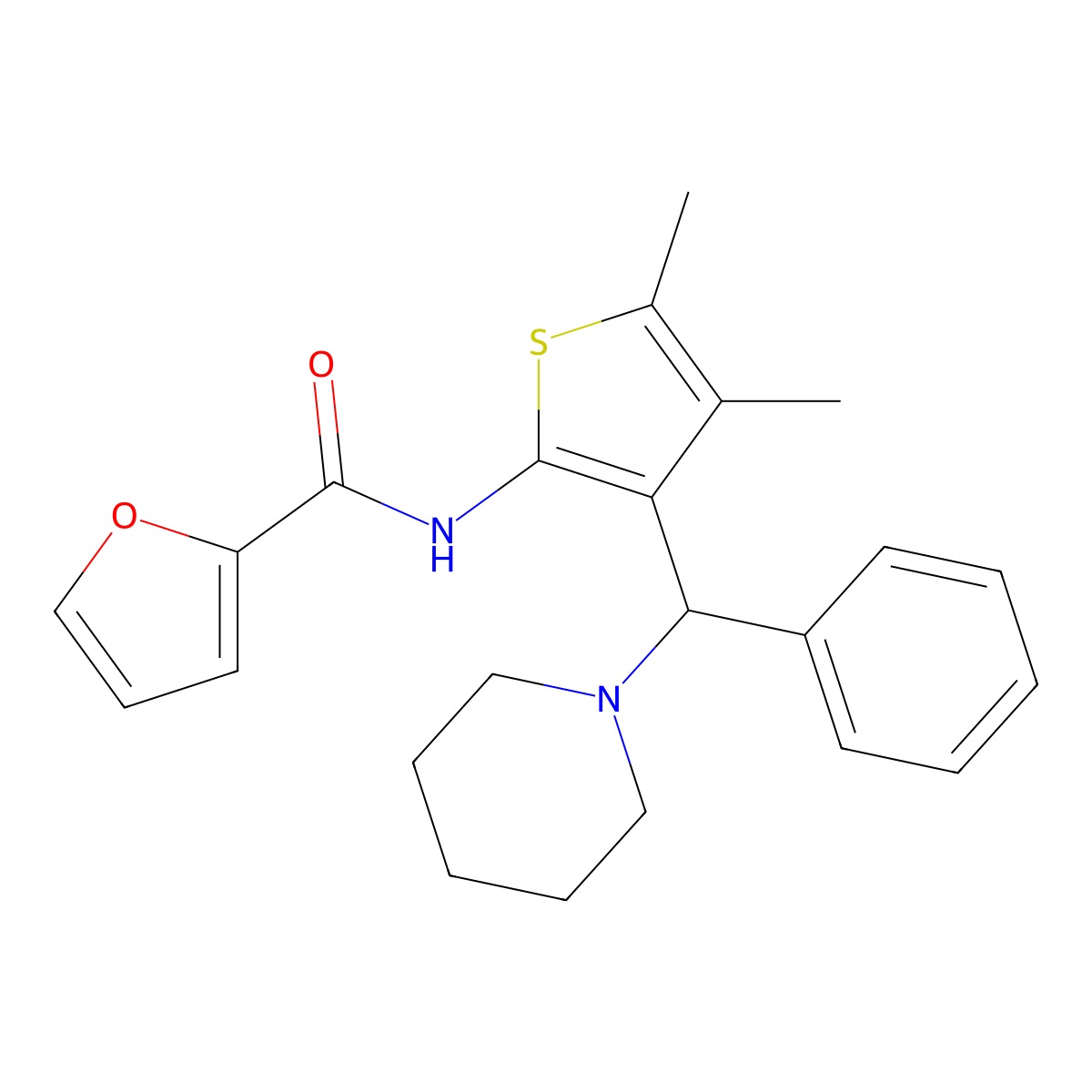 N-{4,5-dimethyl-3-[phenyl(piperidin-1-yl)methyl]thiophen-2-yl}furan-2-carboxamide molecular structure, CAS 622800-06-0