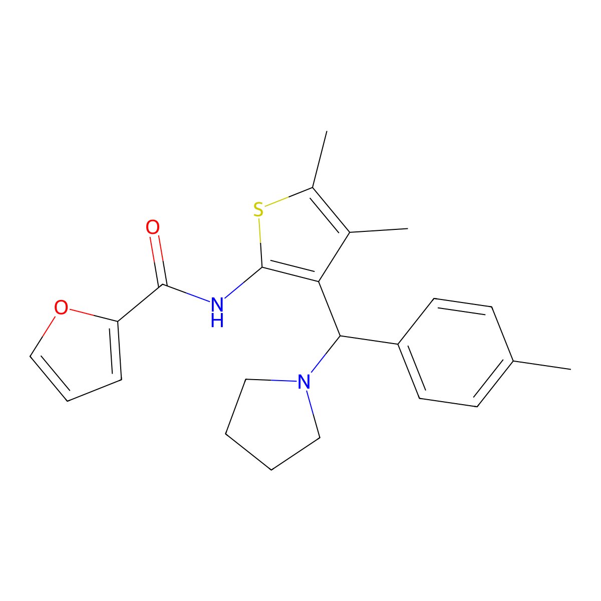 N-{4,5-dimethyl-3-[(4-methylphenyl)(pyrrolidin-1-yl)methyl]thiophen-2-yl}furan-2-carboxamide molecular structure, CAS 622800-67-3