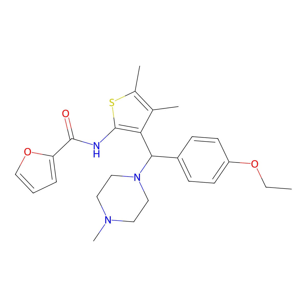 N-(3-((4-ethoxyphenyl)(4-methylpiperazin-1-yl)methyl)-4,5-dimethylthiophen-2-yl)furan-2-carboxamide molecular structure, CAS 622801-21-2