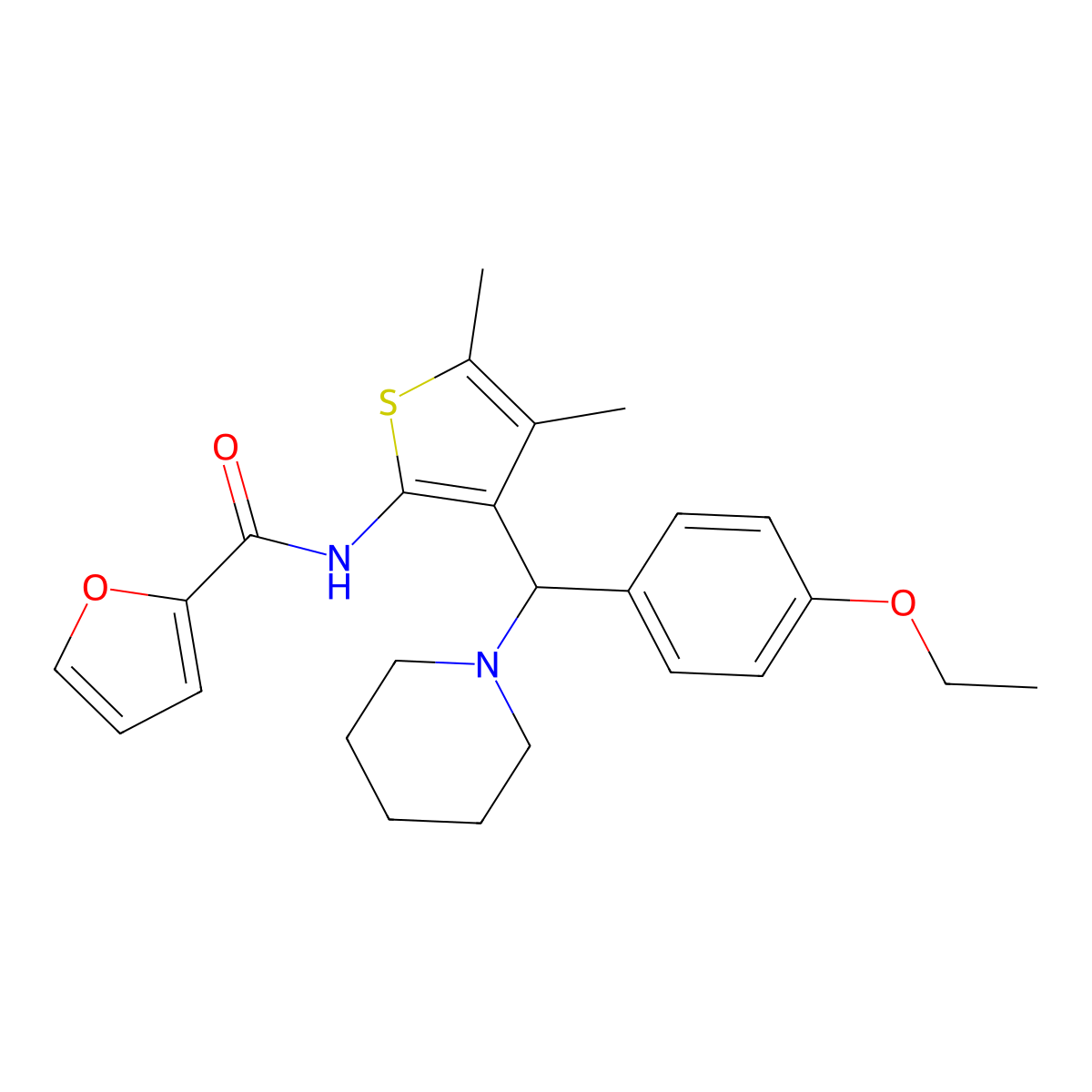 N-{3-[(4-ethoxyphenyl)(piperidin-1-yl)methyl]-4,5-dimethylthiophen-2-yl}furan-2-carboxamide molecular structure, CAS 622801-35-8