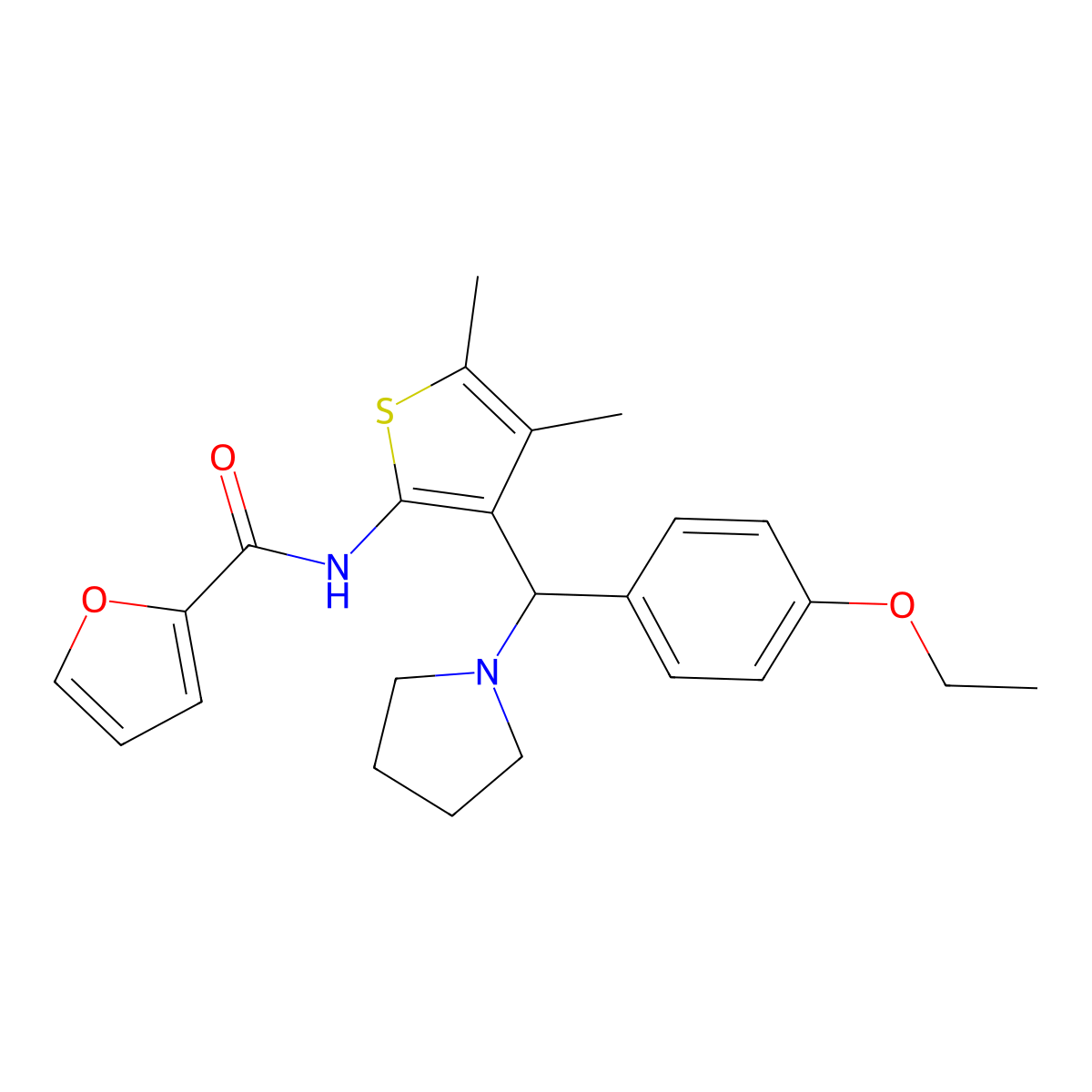 N-{3-[(4-ethoxyphenyl)(pyrrolidin-1-yl)methyl]-4,5-dimethylthiophen-2-yl}furan-2-carboxamide molecular structure, CAS 622801-42-7