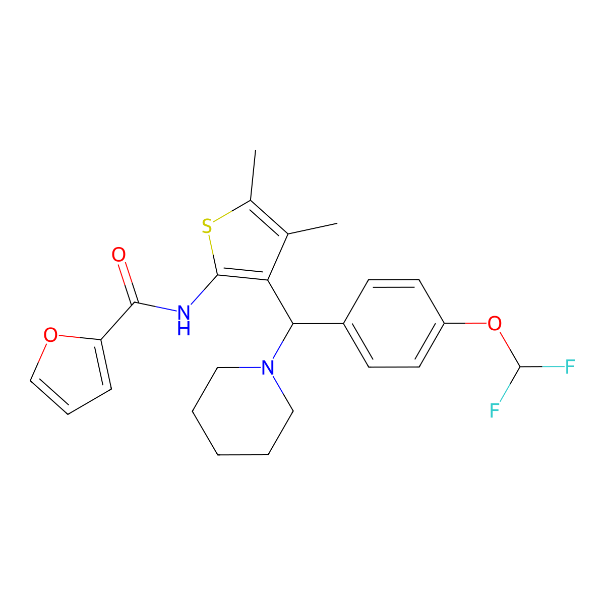 N-(3-{[4-(difluoromethoxy)phenyl](piperidin-1-yl)methyl}-4,5-dimethylthiophen-2-yl)furan-2-carboxamide molecular structure, CAS 622801-55-2