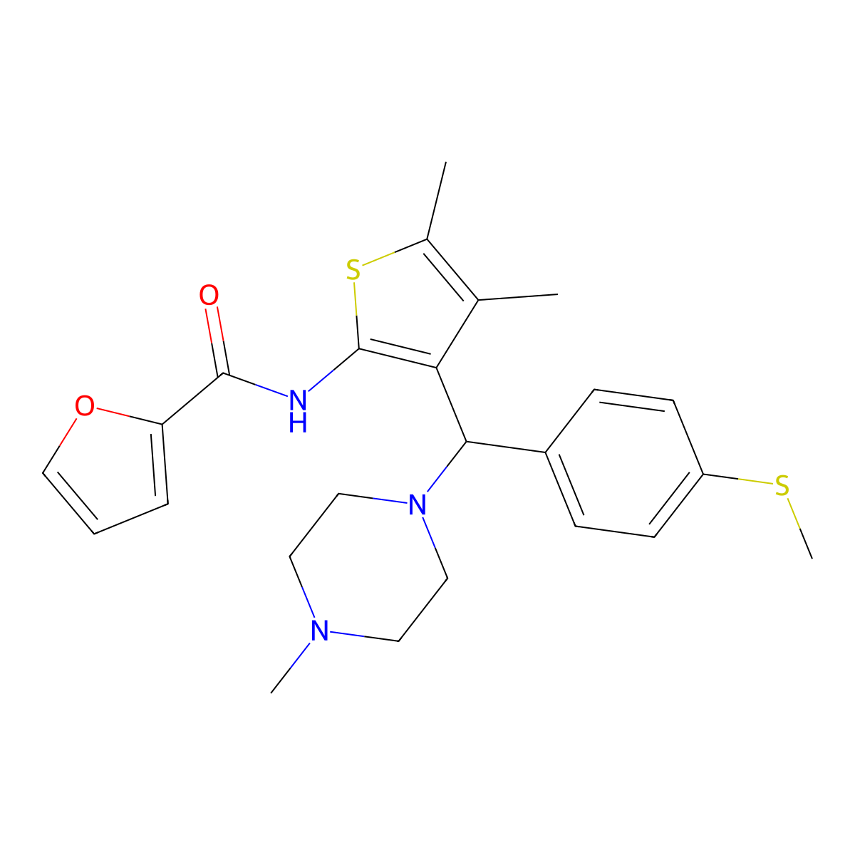 N-[4,5-dimethyl-3-[(4-methylpiperazin-1-yl)-(4-methylsulfanylphenyl)methyl]thiophen-2-yl]furan-2-carboxamide molecular structure, CAS 622802-02-2