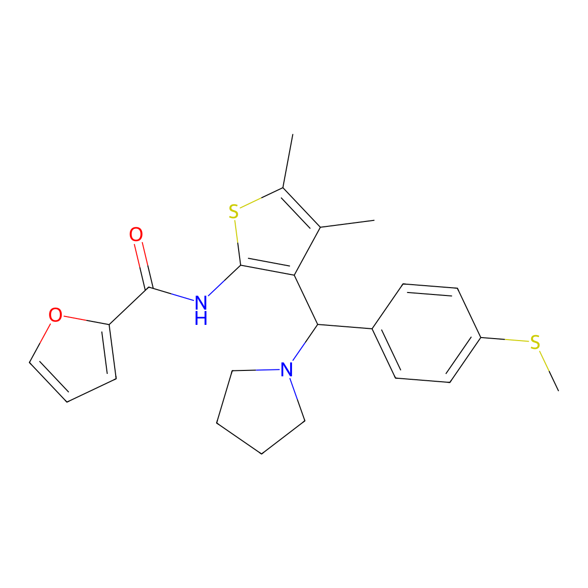N-(4,5-dimethyl-3-{[4-(methylsulfanyl)phenyl](pyrrolidin-1-yl)methyl}thiophen-2-yl)furan-2-carboxamide molecular structure, CAS 622802-30-6