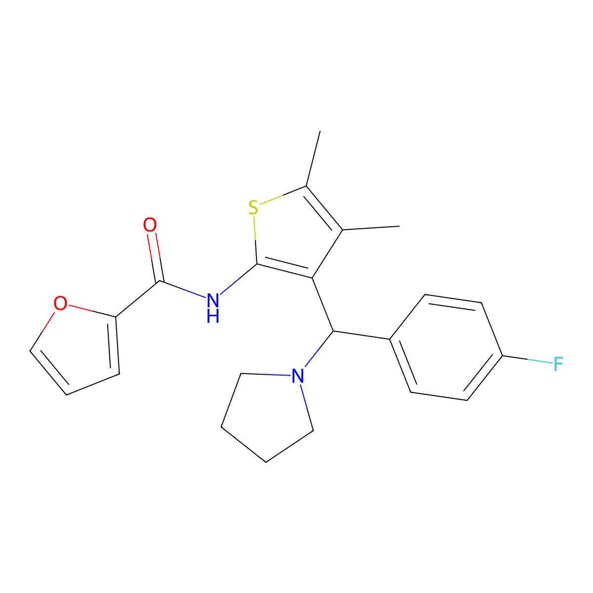 N-{3-[(4-fluorophenyl)(pyrrolidin-1-yl)methyl]-4,5-dimethylthiophen-2-yl}furan-2-carboxamide molecular structure, CAS 622802-37-3