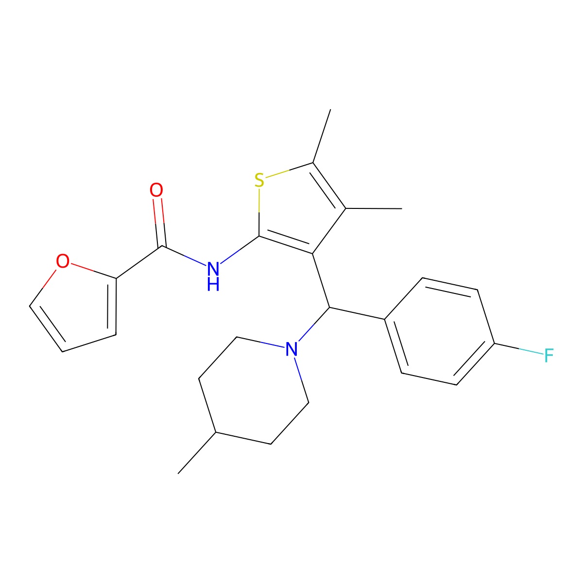 N-{3-[(4-Fluorophenyl)(4-methylpiperidin-1-YL)methyl]-4,5-dimethylthiophen-2-YL}furan-2-carboxamide molecular structure, CAS 622802-51-1