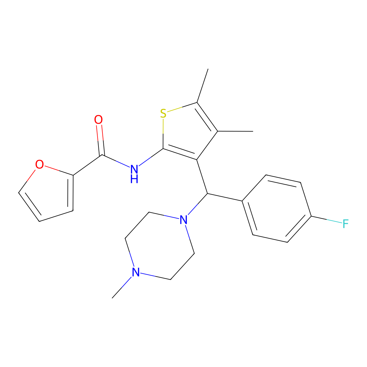 N-(3-((4-fluorophenyl)(4-methylpiperazin-1-yl)methyl)-4,5-dimethylthiophen-2-yl)furan-2-carboxamide molecular structure, CAS 622802-65-7