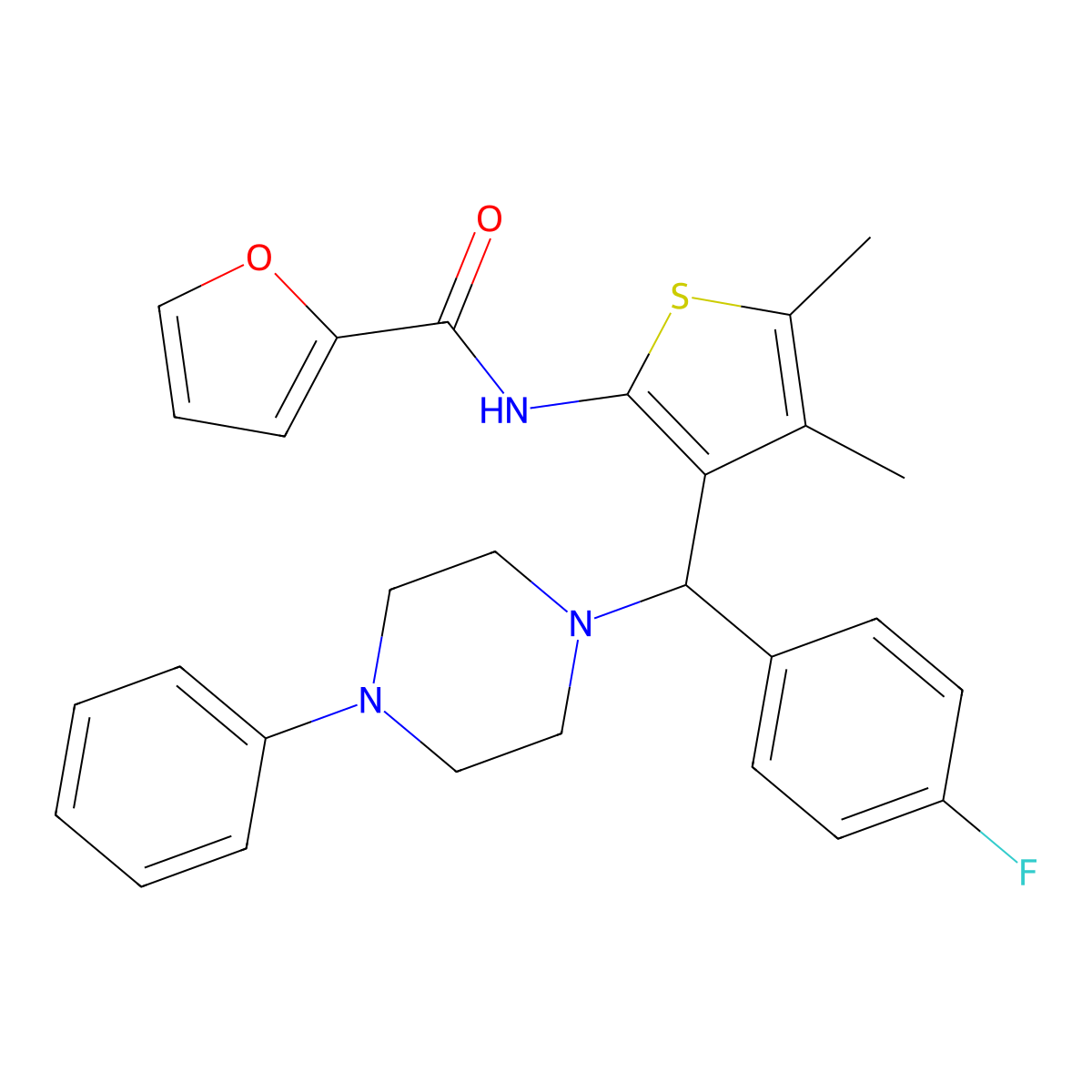 N-{3-[(4-fluorophenyl)(4-phenylpiperazin-1-yl)methyl]-4,5-dimethylthiophen-2-yl}furan-2-carboxamide molecular structure, CAS 622802-72-6