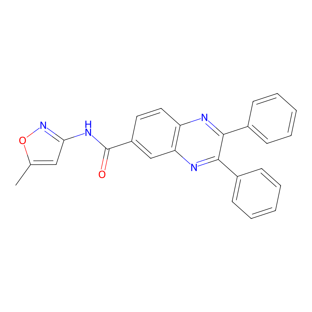 N-(5-methyl-1,2-oxazol-3-yl)-2,3-diphenylquinoxaline-6-carboxamide molecular structure, CAS 622803-34-3