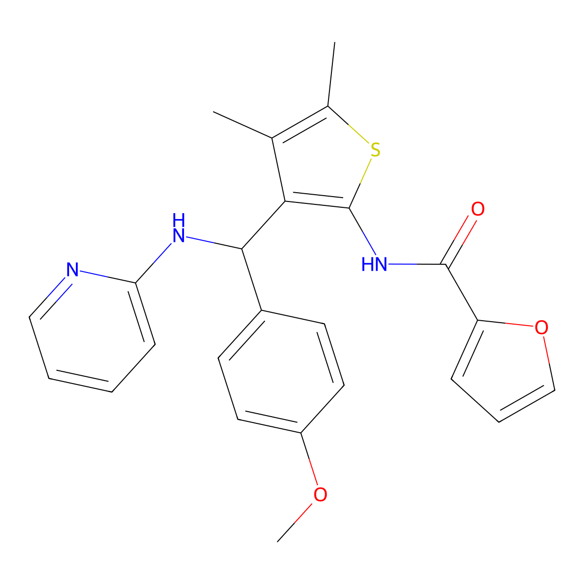 N-(3-((4-methoxyphenyl)(pyridin-2-ylamino)methyl)-4,5-dimethylthiophen-2-yl)furan-2-carboxamide molecular structure, CAS 622803-63-8