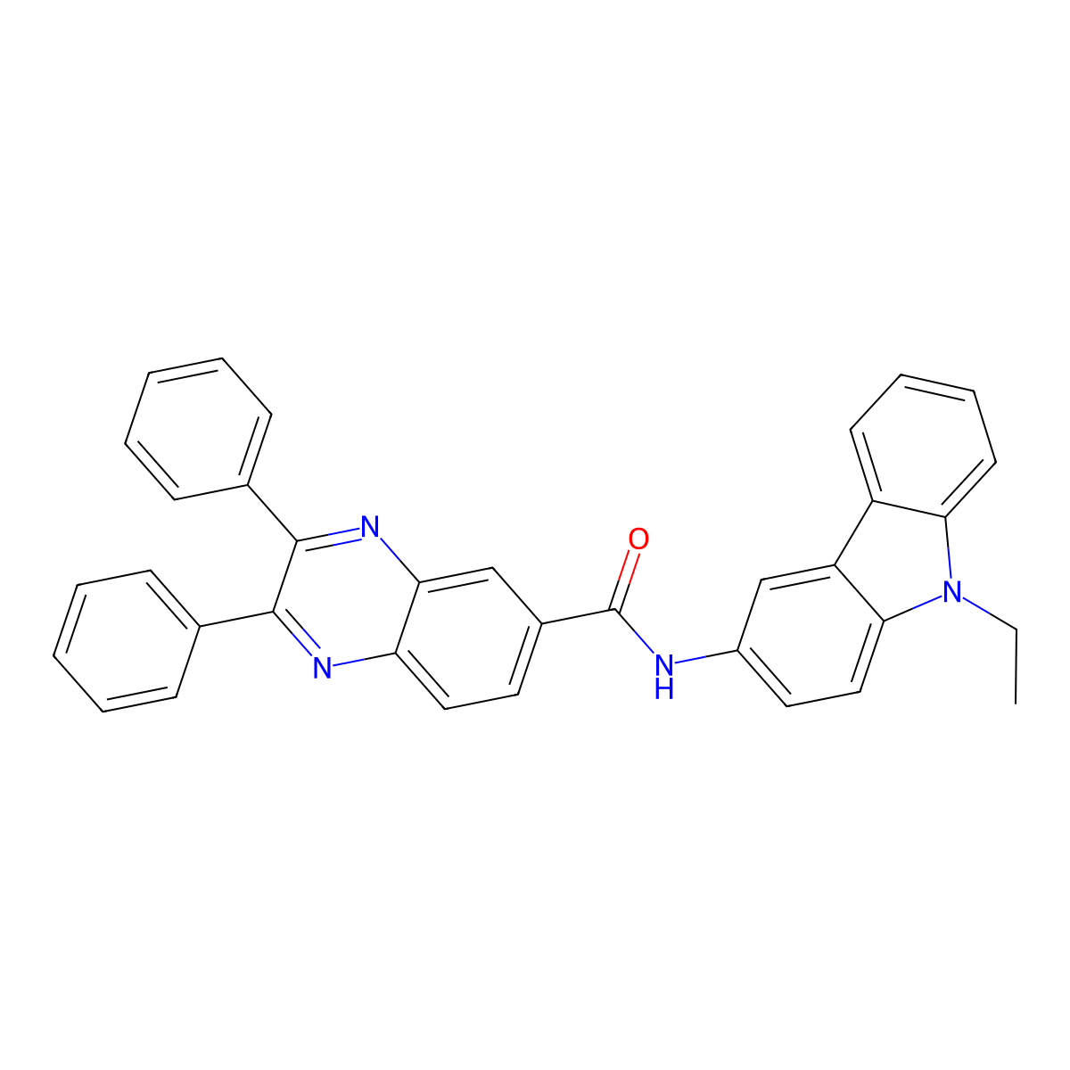 N-(9-ethyl-9H-carbazol-3-yl)-2,3-diphenylquinoxaline-6-carboxamide molecular structure, CAS 622803-83-2