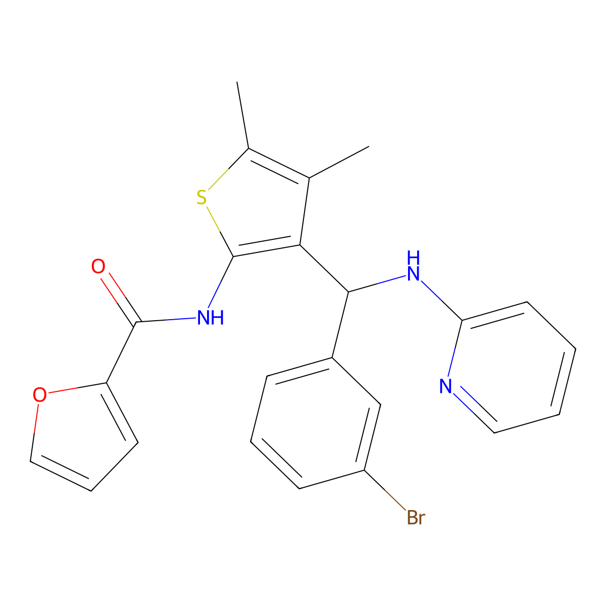 N-{3-[(3-bromophenyl)[(pyridin-2-yl)amino]methyl]-4,5-dimethylthiophen-2-yl}furan-2-carboxamide molecular structure, CAS 622804-26-6