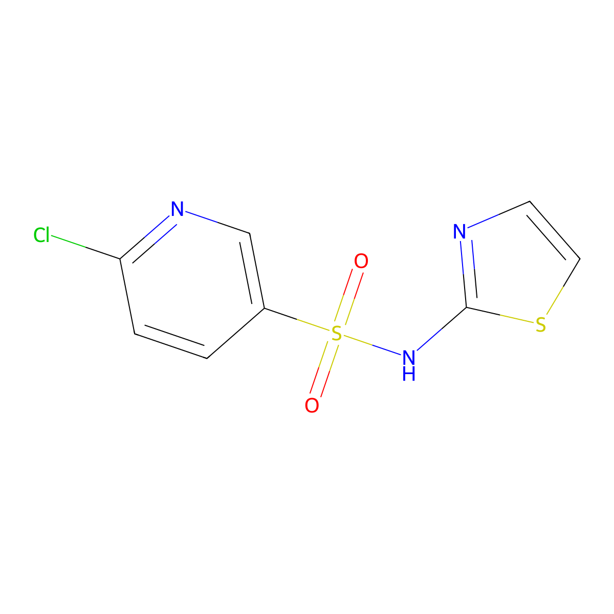 6-chloro-N-(1,3-thiazol-2-yl)pyridine-3-sulfonamide molecular structure, CAS 622804-28-8