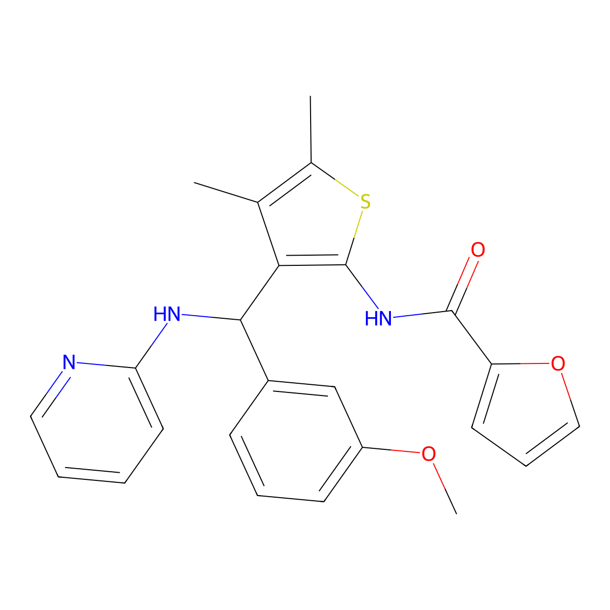 N-{3-[(3-methoxyphenyl)(2-pyridinylamino)methyl]-4,5-dimethyl-2-thienyl}-2-furamide molecular structure, CAS 622804-40-4