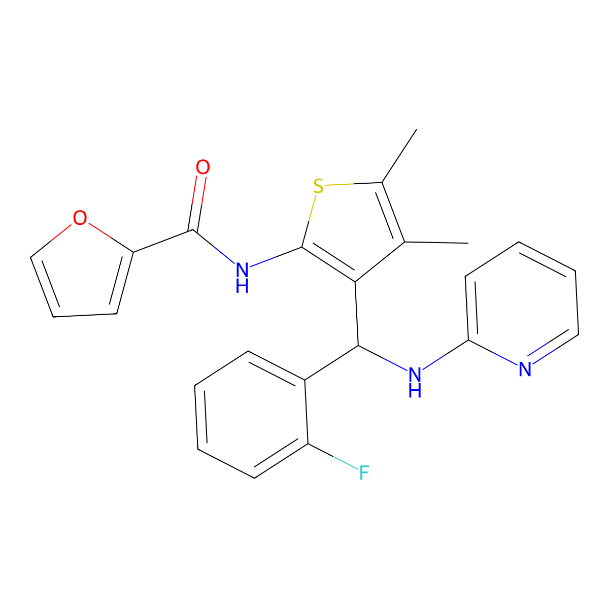 N-(3-((2-fluorophenyl)(pyridin-2-ylamino)methyl)-4,5-dimethylthiophen-2-yl)furan-2-carboxamide molecular structure, CAS 622804-47-1