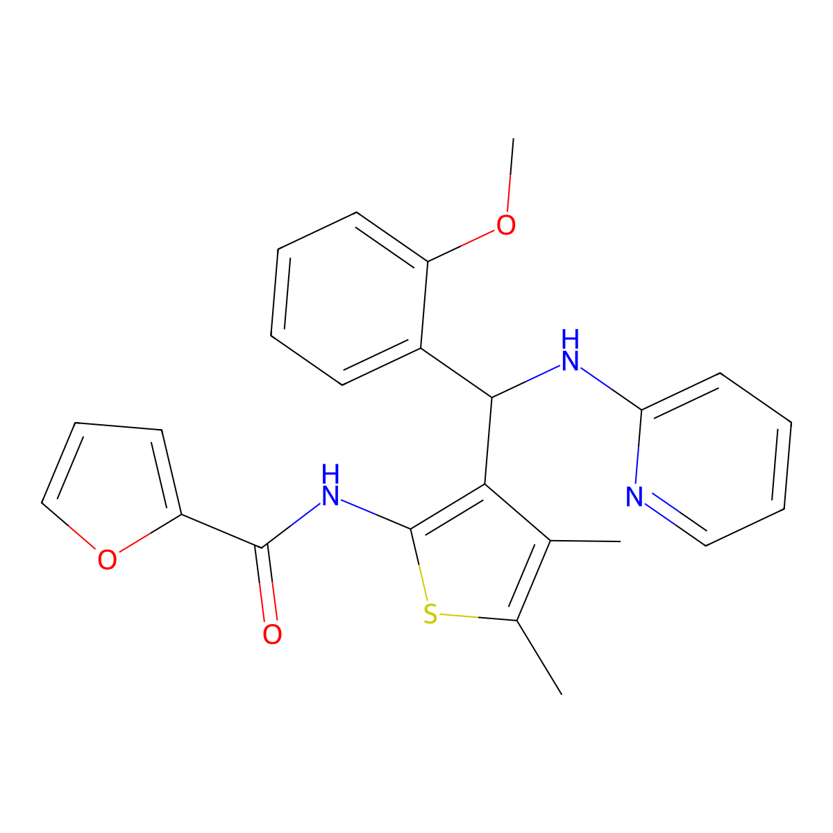 N-(3-((2-methoxyphenyl)(pyridin-2-ylamino)methyl)-4,5-dimethylthiophen-2-yl)furan-2-carboxamide molecular structure, CAS 622804-54-0