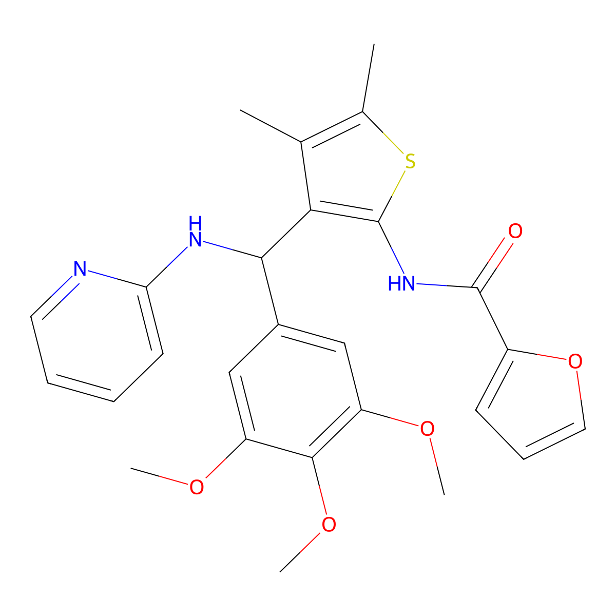 N-{4,5-dimethyl-3-[(2-pyridinylamino)(3,4,5-trimethoxyphenyl)methyl]-2-thienyl}-2-furamide molecular structure, CAS 622804-68-6