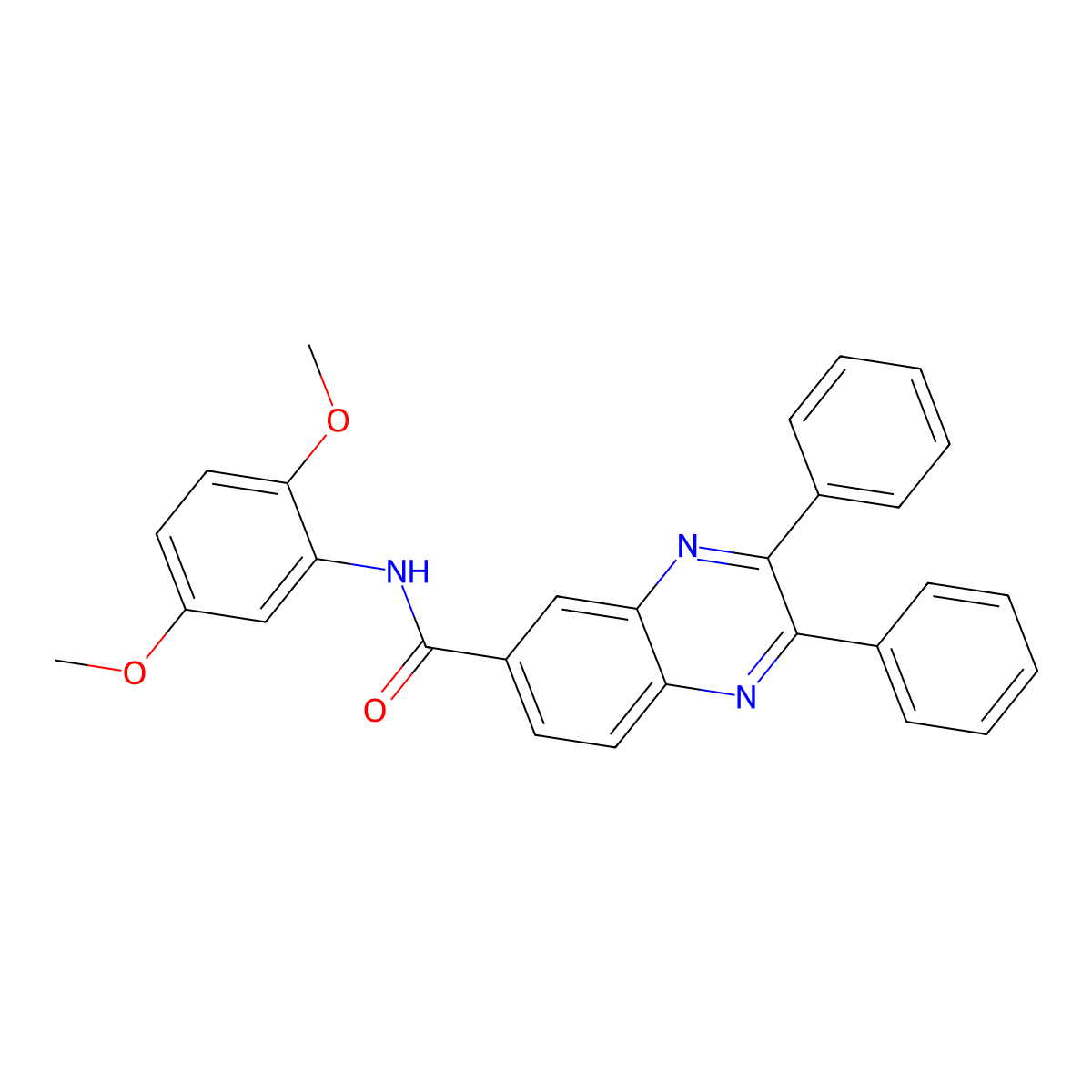 N-(2,5-dimethoxyphenyl)-2,3-diphenyl-6-quinoxalinecarboxamide molecular structure, CAS 622807-59-4