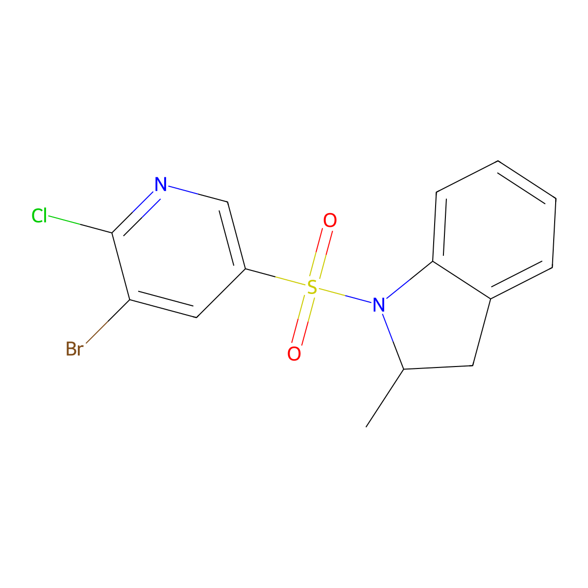 1-(5-Bromo-6-chloropyridin-3-yl)sulfonyl-2-methyl-2,3-dihydroindole molecular structure, CAS 622813-77-8