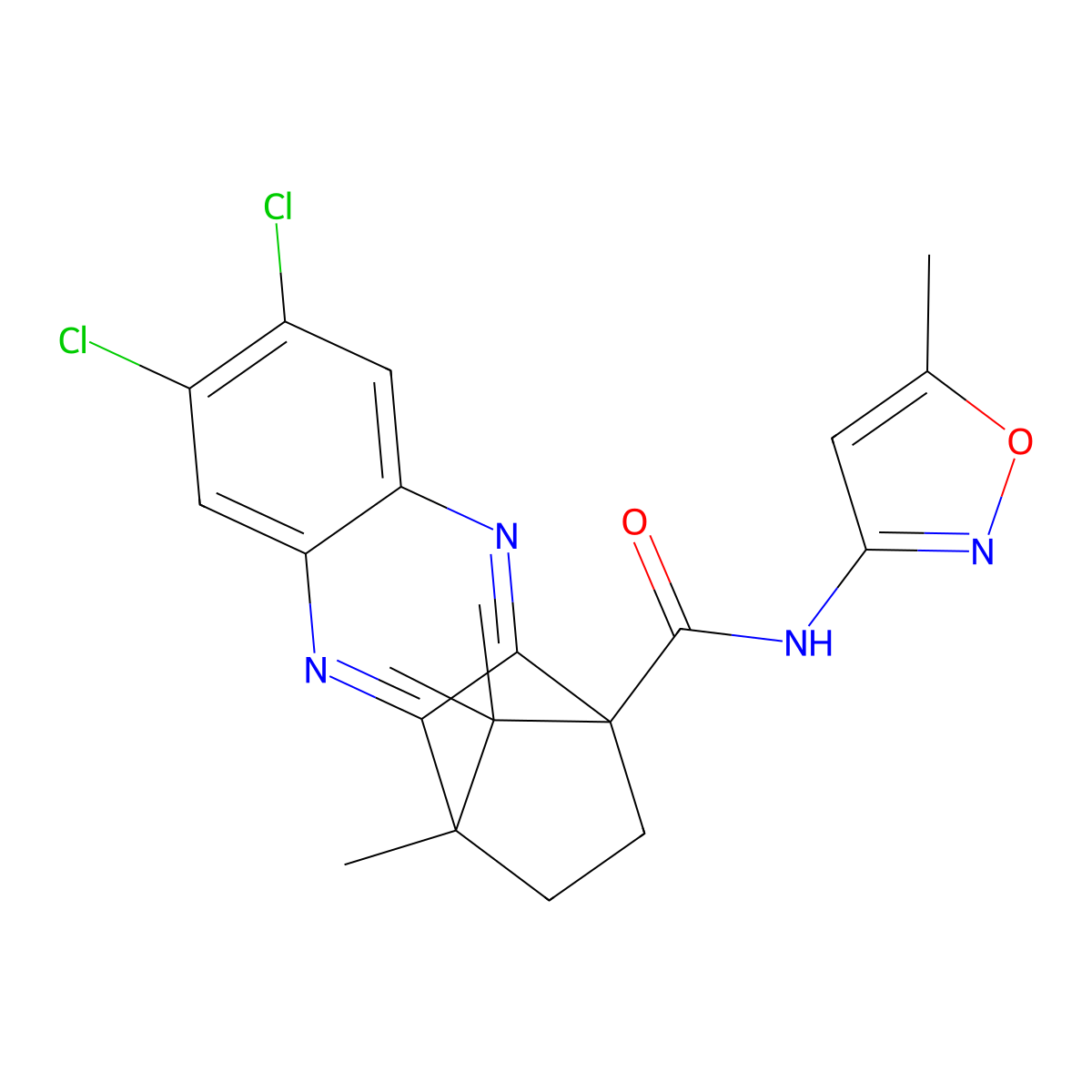 7,8-dichloro-4,11,11-trimethyl-N-(5-methyl-3-isoxazolyl)-1,2,3,4-tetrahydro-1,4-methanophenazine-1-carboxamide molecular structure, CAS 622817-39-4