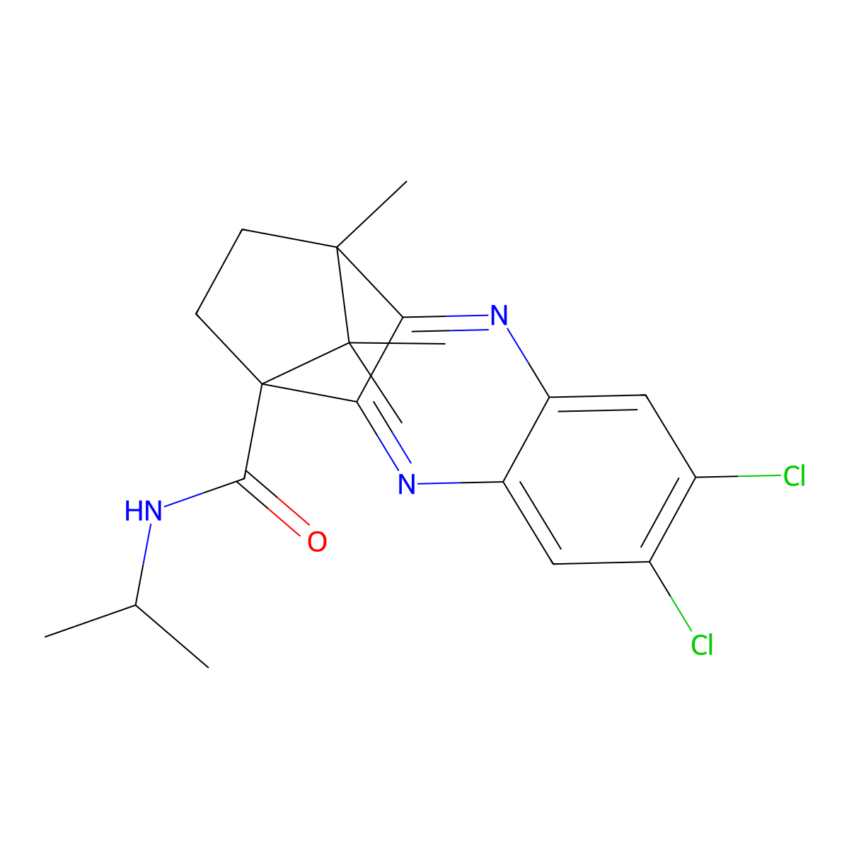 6,7-dichloro-N-isopropyl-12,15,15-trimethyl-3,10-diazatetracyclo[10.2.1.0~2,11~.0~4,9~]pentadeca-2(11),3,5,7,9-pentaene-1-carboxamide molecular structure, CAS 622819-38-9