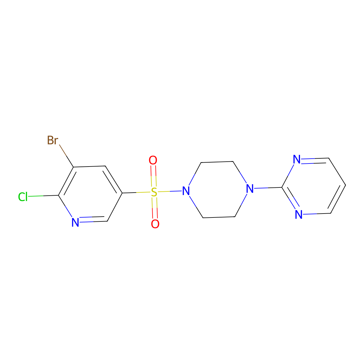 2-[4-(5-Bromo-6-chloropyridin-3-yl)sulfonylpiperazin-1-yl]pyrimidine molecular structure, CAS 622820-17-1