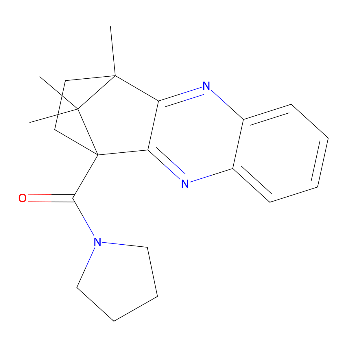 1,15,15-Trimethyl-12-(pyrrolidine-1-carbonyl)-3,10-diazatetracyclo[10.2.1.0^{2,11}.0^{4,9}]pentadeca-2(11),3,5,7,9-pentaene molecular structure, CAS 622824-06-0