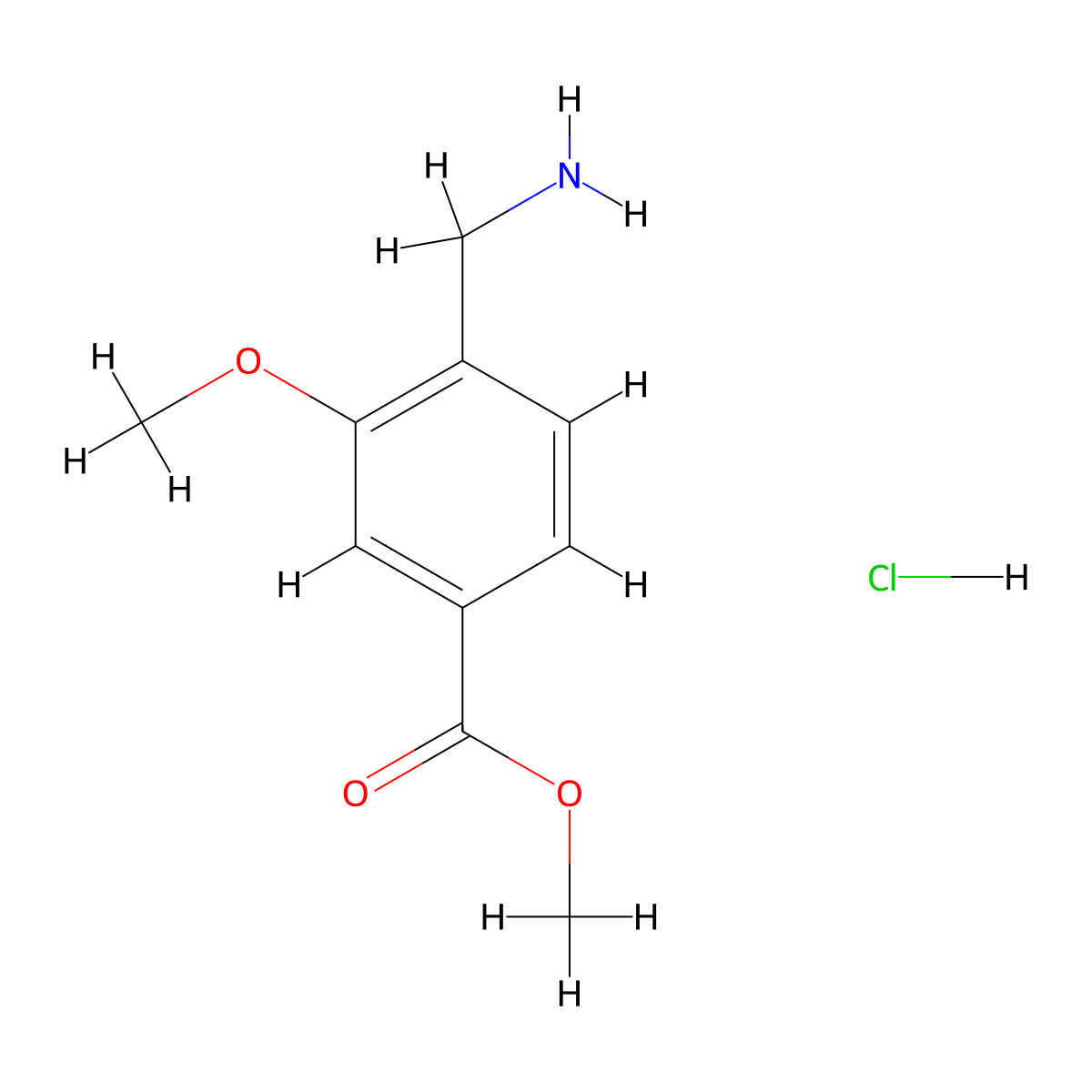 Methyl 4-(aminomethyl)-3-methoxybenzoate hydrochloride molecular structure, CAS 622847-36-3