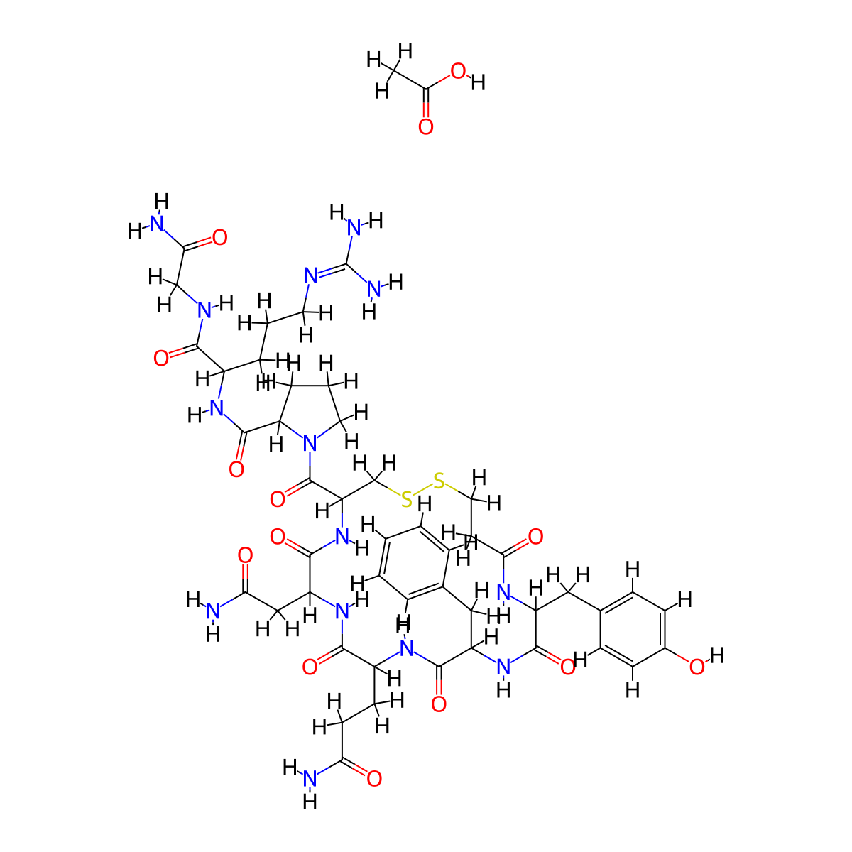 Vasopressin, 1-(3-mercaptopropanoic acid)-8-D-arginine-,monoacetate (salt) molecular structure, CAS 62288-83-9