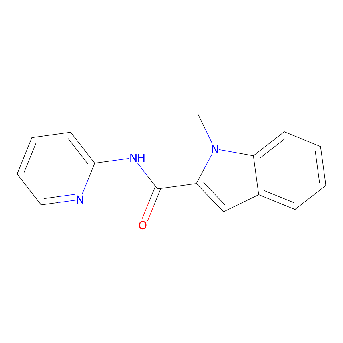 1-methyl-N-(pyridin-2-yl)-1H-indole-2-carboxamide molecular structure, CAS 62289-86-5