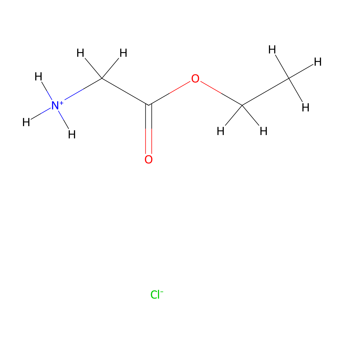 Ethyl aminoacetate hydrochloride molecular structure, CAS 623-33-6