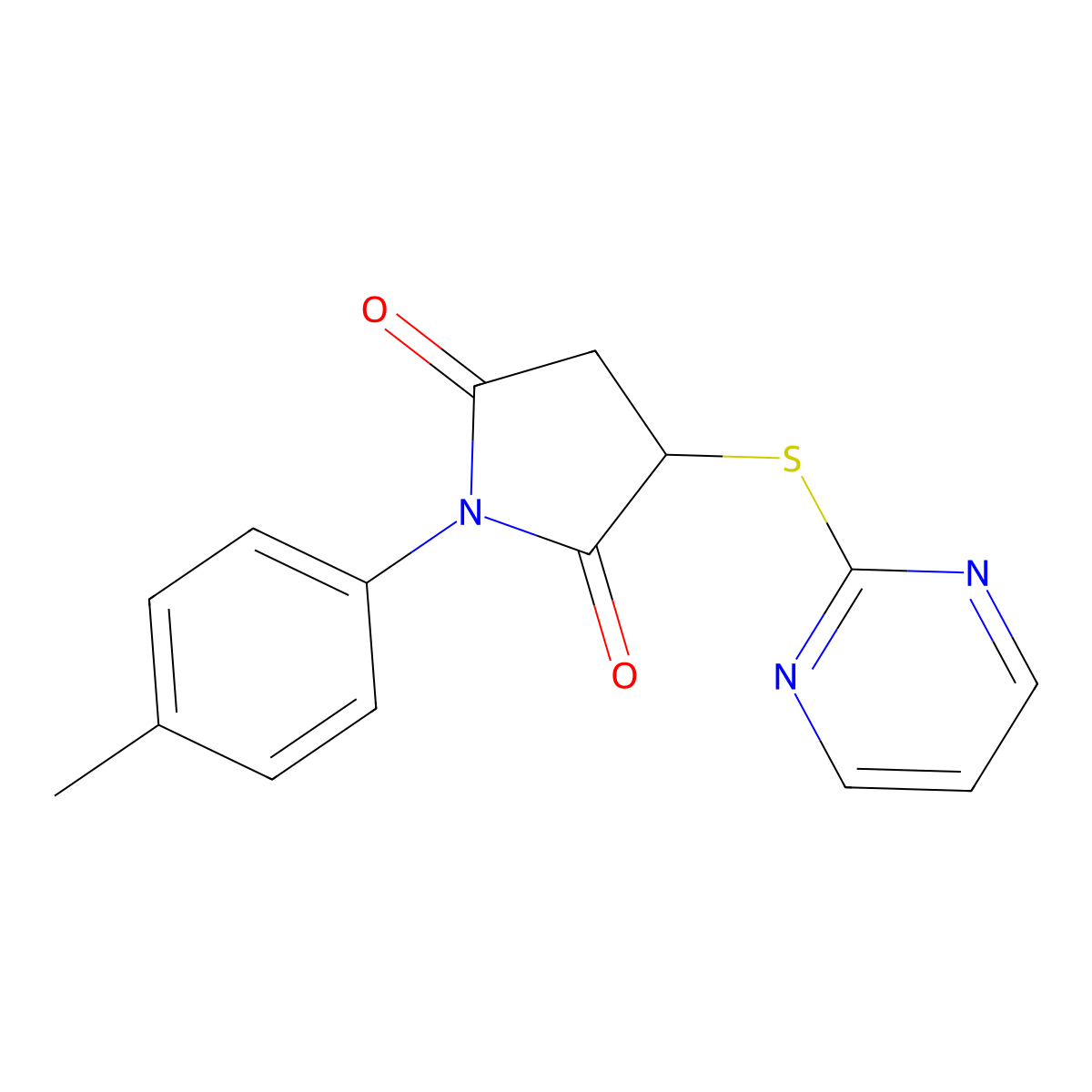 1-(4-Methylphenyl)-3-[(pyrimidin-2-yl)sulfanyl]pyrrolidine-2,5-dione molecular structure, CAS 6230-44-0