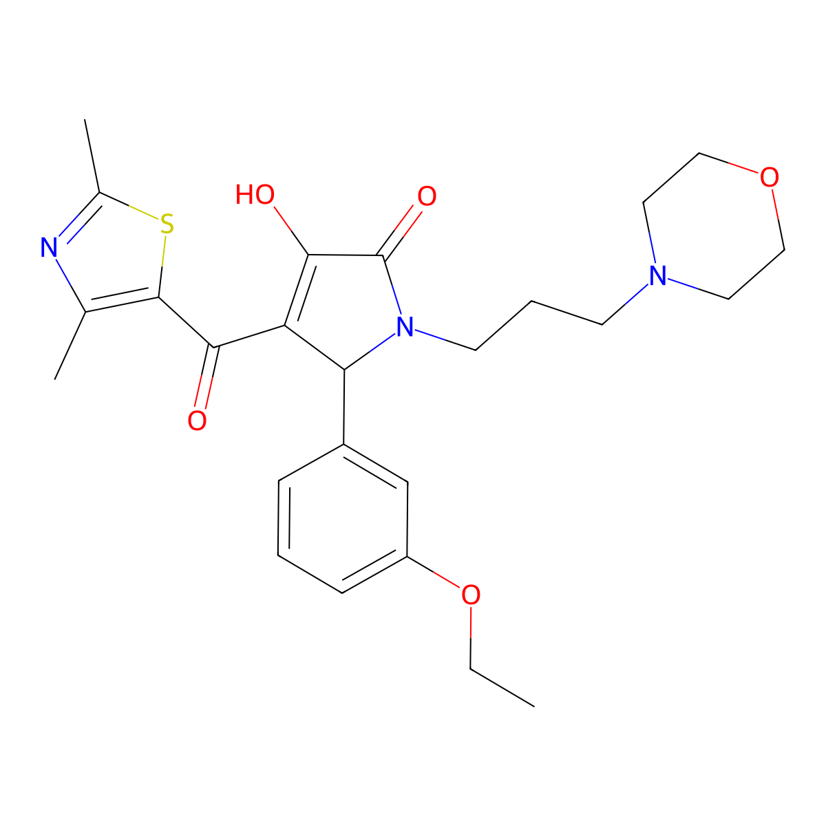 4-(2,4-dimethyl-1,3-thiazole-5-carbonyl)-5-(3-ethoxyphenyl)-3-hydroxy-1-[3-(morpholin-4-yl)propyl]-2,5-dihydro-1H-pyrrol-2-one molecular structure, CAS 623127-67-3