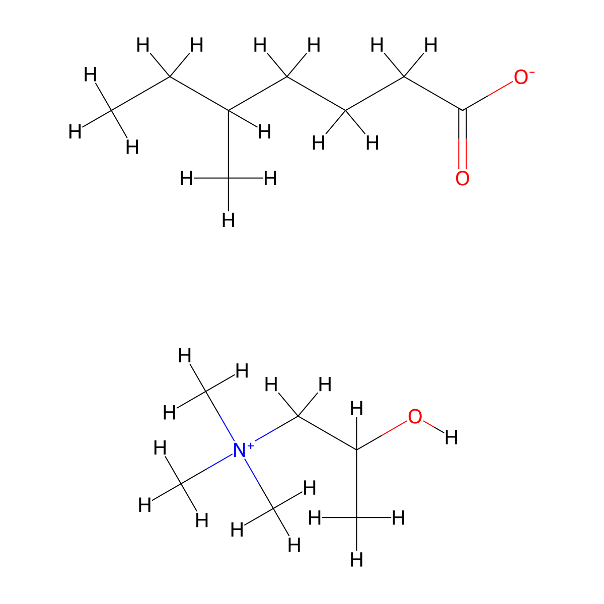 1-Propanaminium, 2-hydroxy-N,N,N-trimethyl-, 2-ethylhexanoate (1:1) molecular structure, CAS 62314-22-1
