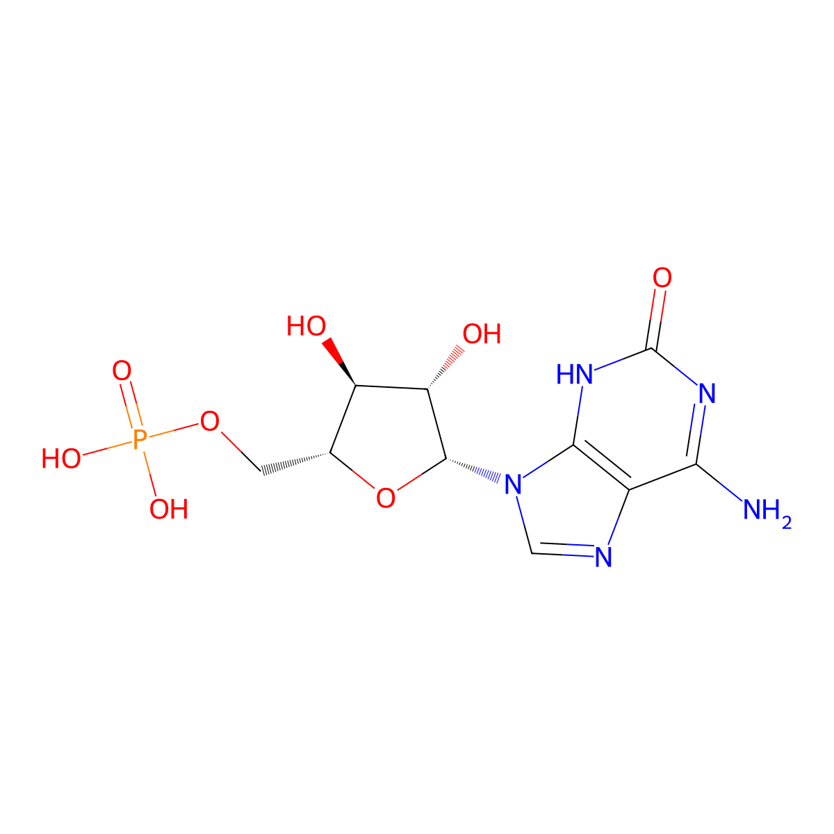 6-Amino-9-(5-O-phosphono-beta-D-arabinofuranosyl)-9H-purin-2-ol molecular structure, CAS 62314-92-5
