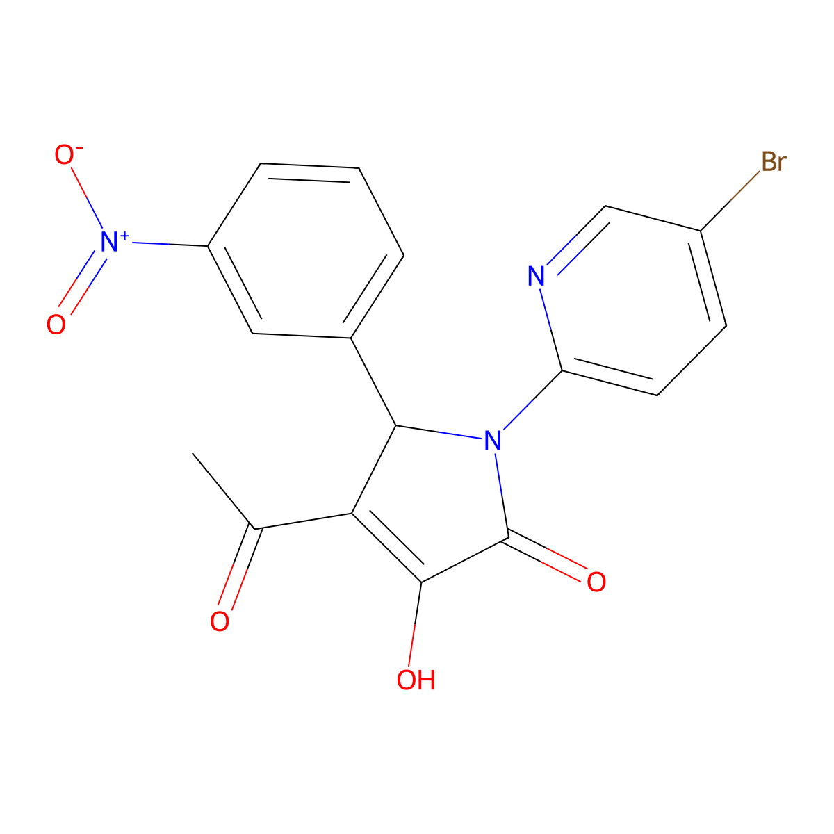 4-acetyl-1-(5-bromopyridin-2-yl)-3-hydroxy-5-(3-nitrophenyl)-1,5-dihydro-2H-pyrrol-2-one molecular structure, CAS 6232-61-7