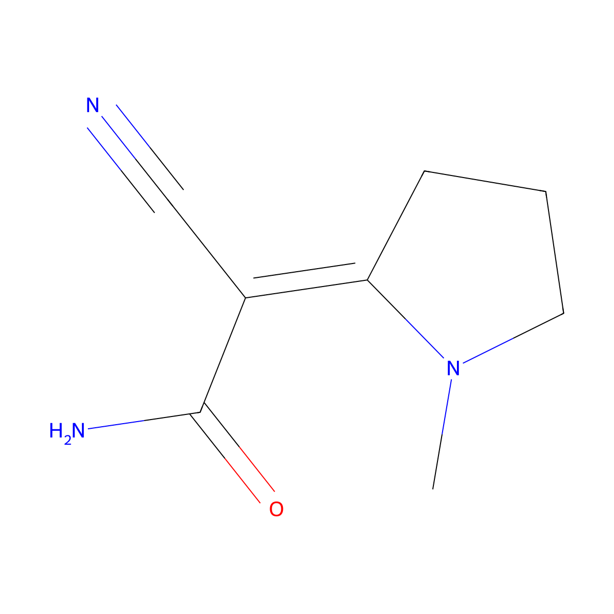 Acetamide, 2-cyano-2-(1-methyl-2-pyrrolidinylidene)- molecular structure, CAS 62321-93-1