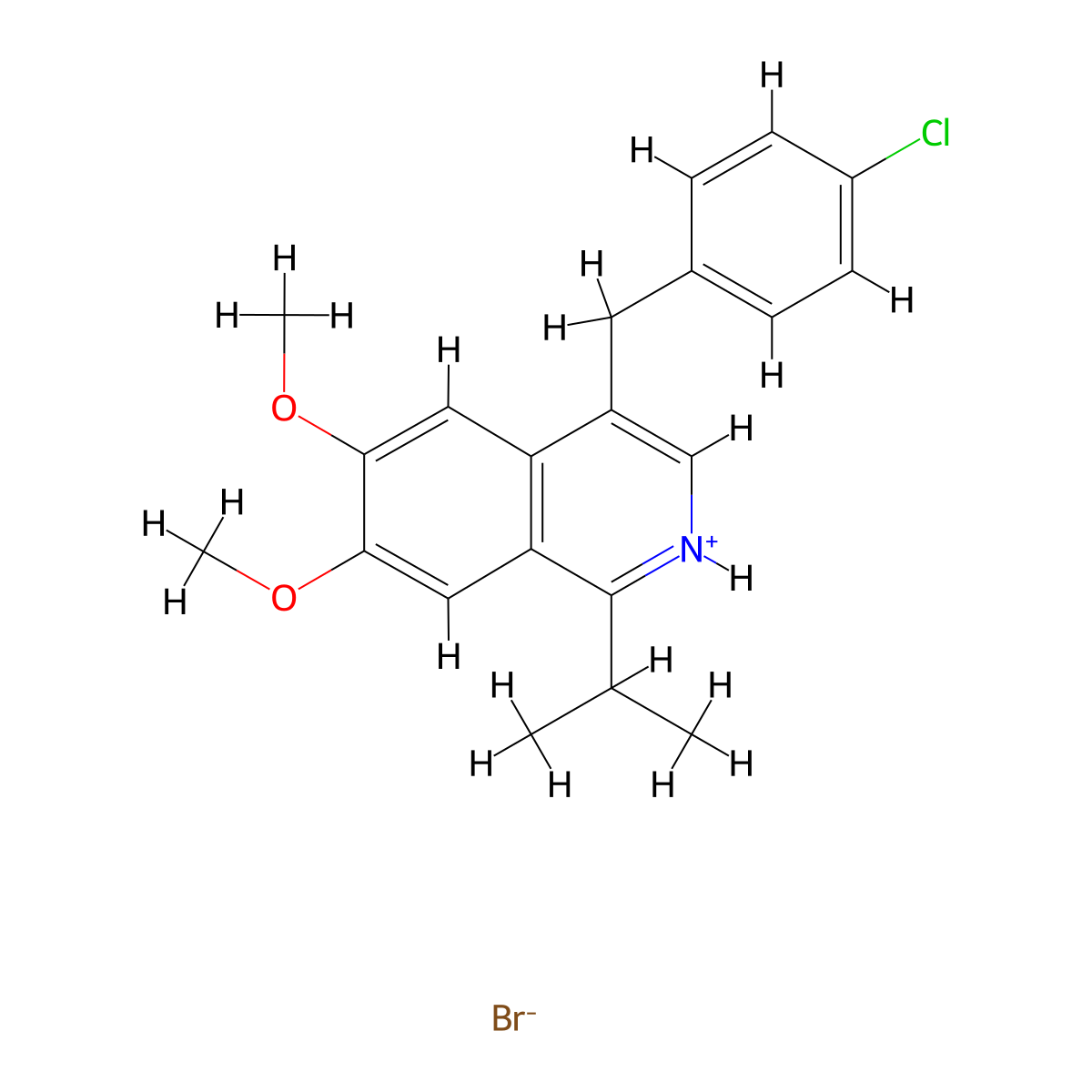 Isoquinoline, 4-(p-chlorobenzyl)-6,7-dimethoxy-1-isopropyl-, hydrobromide molecular structure, CAS 62334-30-9