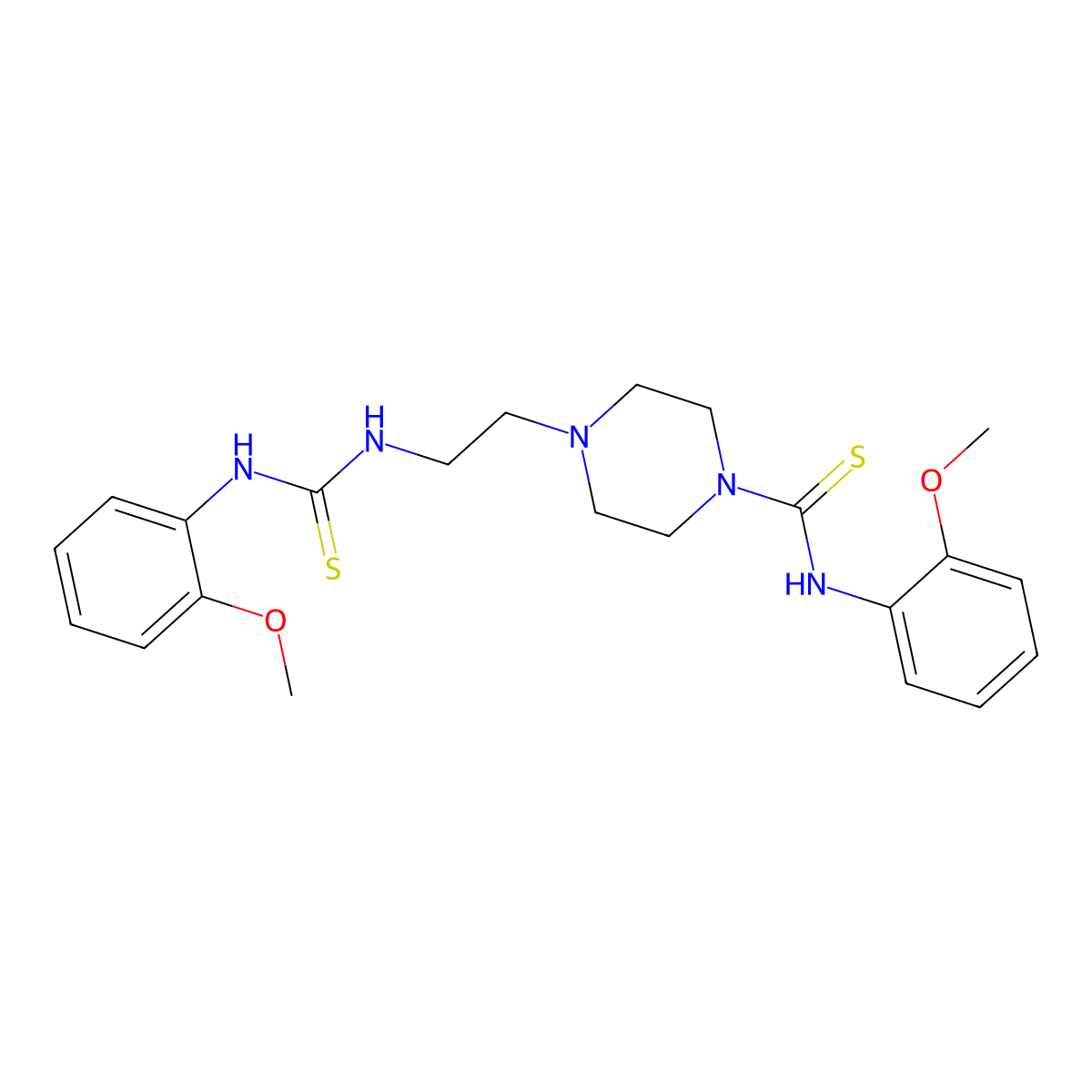 N-(2-Methoxyphenyl)-4-(2-(3-(2-methoxyphenyl)thioureido)ethyl)piperazine-1-carbothioamide molecular structure, CAS 62345-62-4