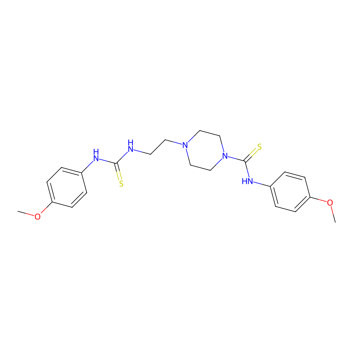 N-(4-Methoxyphenyl)-4-(2-(3-(4-methoxyphenyl)thioureido)ethyl)piperazine-1-carbothioamide molecular structure, CAS 62345-63-5
