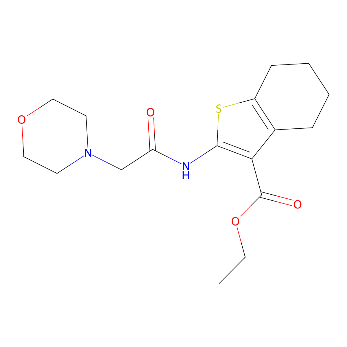 Benzo(b)thiophene-3-carboxylic acid, 4,5,6,7-tetrahydro-2-(2-morpholinoacetamido)-, ethyl ester molecular structure, CAS 62349-05-7