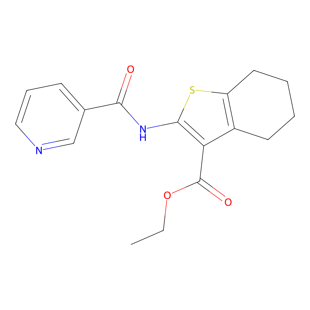 Ethyl 4,5,6,7-tetrahydro-2-((3-pyridinylcarbonyl)amino)benzo(b)thiophene-3-carboxylate molecular structure, CAS 62349-06-8